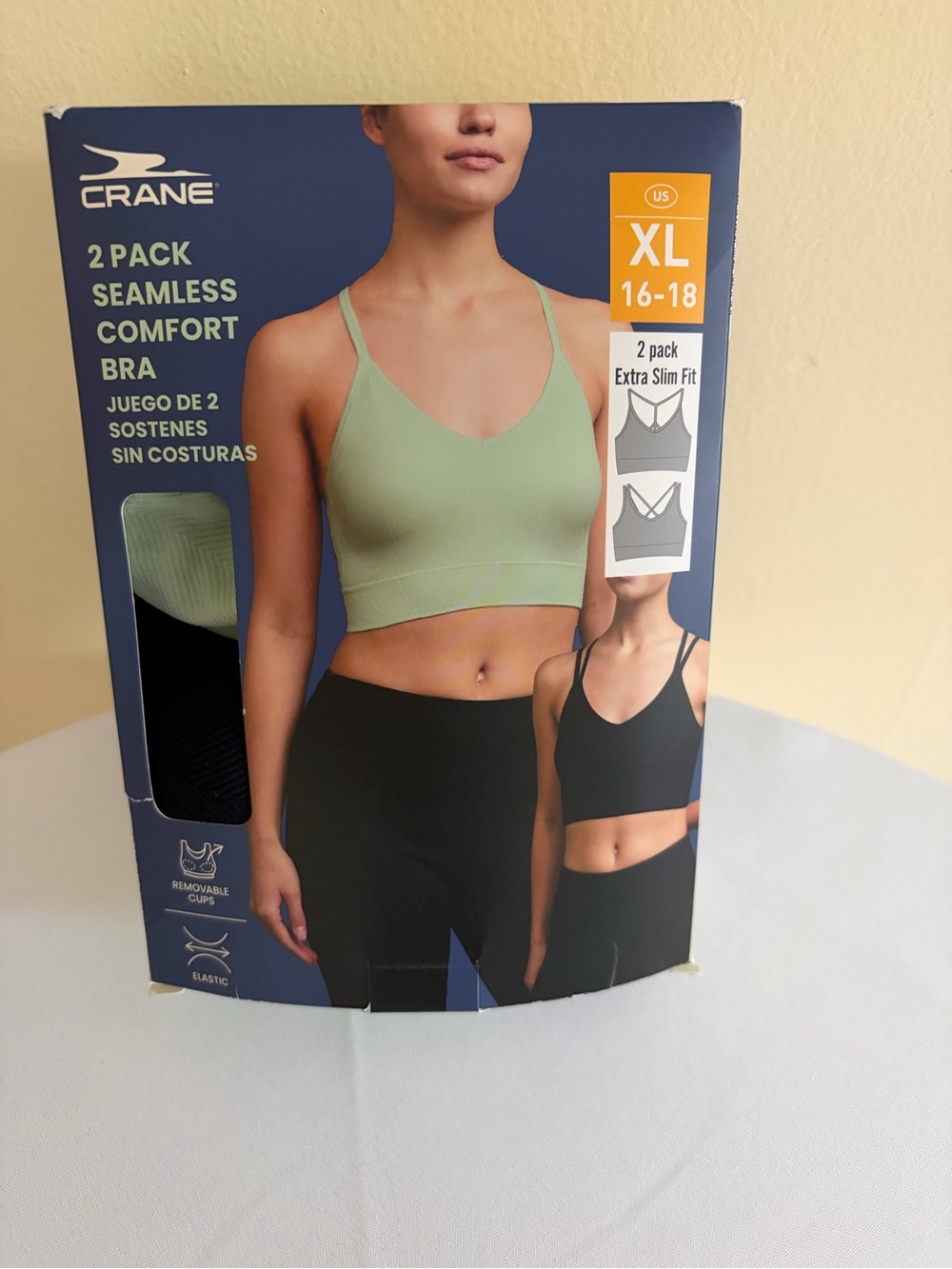 CRANE Seamless Comfort 2-Pack Bralette - Green & Black (XL)